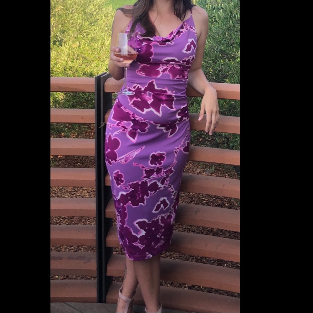 Vintage Floral Pink and Purple Cocktail Dress